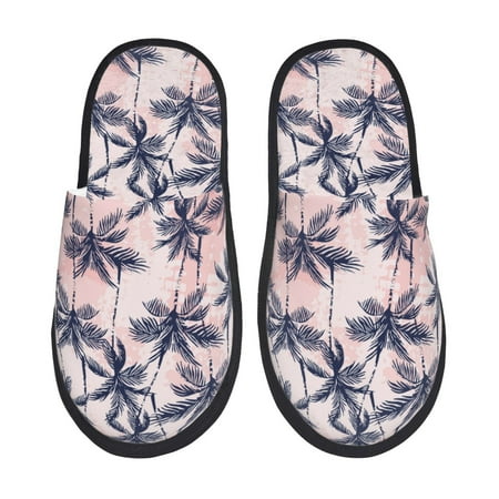 Balery Tropics Palm Trees Slient Indoor Furry Fleece Comfort House Shoes Soft Non-Slip Home Shoes Cotton slippers House Slippers-- Large