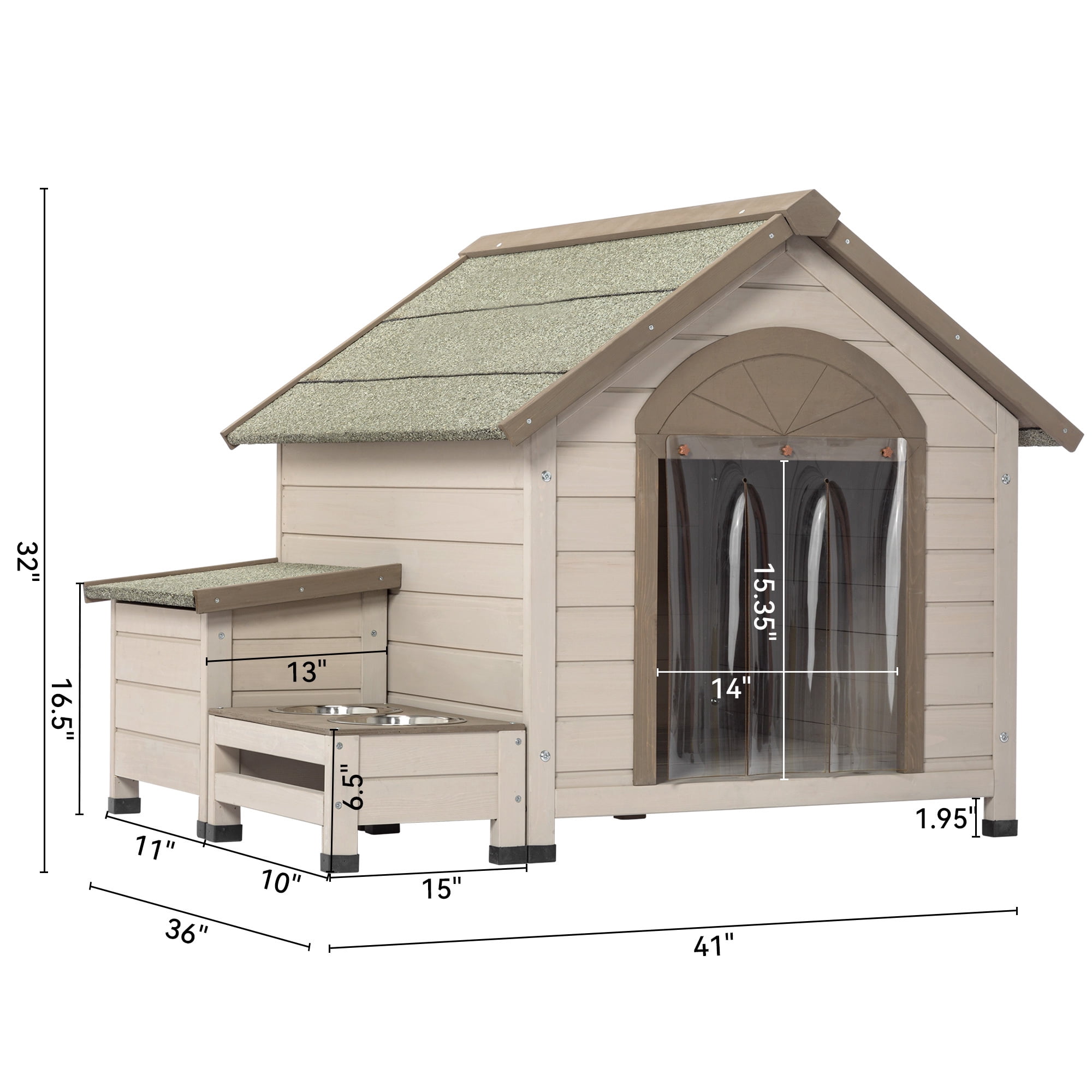 Aukfa Wooden Dog House, Outdoor Shelter for Small to Medium Dog up to 60lbs with Storage, Feed Bowls