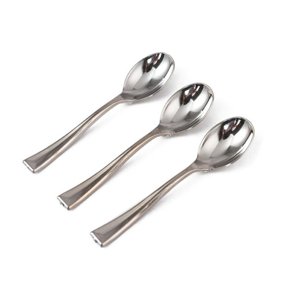 IDEANATEGRATE Mini Spoon Silver Plastic 50Pcs For Desserts Appetizers Catering Events Parties Weddings