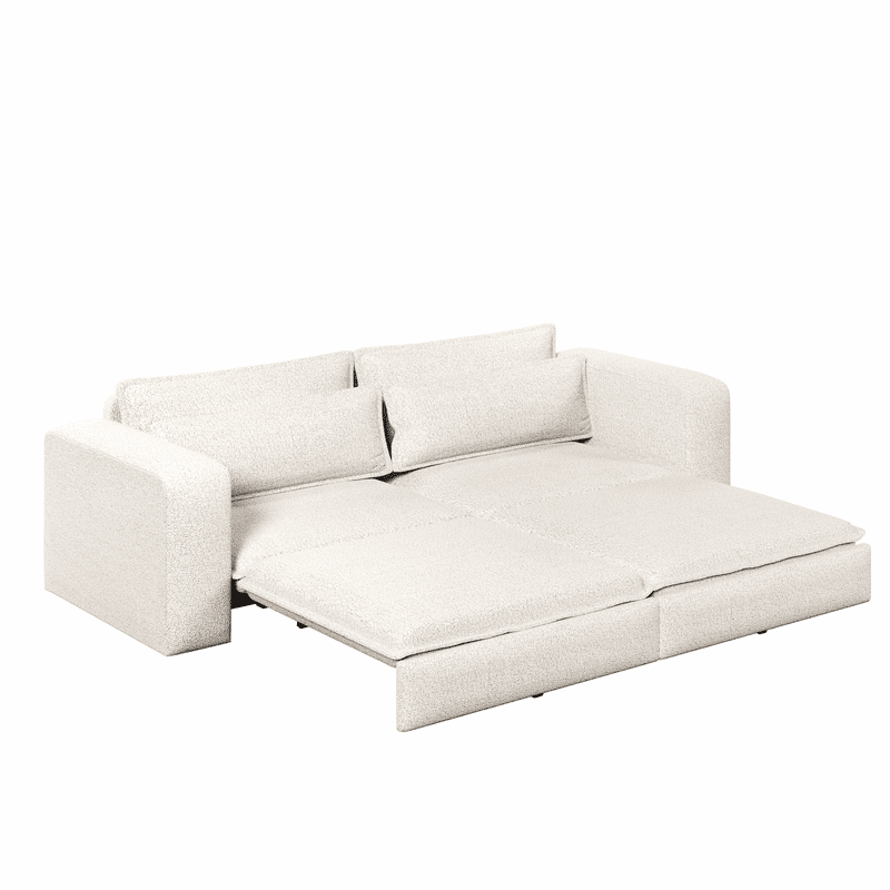93" King Size Sleeper Sofa Bed, 3-in-1 Convertible Pull Out Couch, Chaise Lounge, Sherpa Fleece 3-Seater Upholstered Sofa with 2 Lumbar Pillows for Living Room, Apartment, and Office