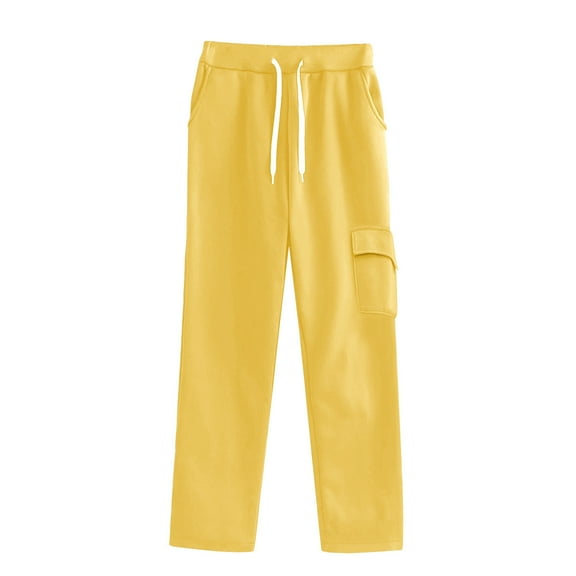 Arlun,Women's Wide Leg Casual Sweatpants Solid Color Loose High Waisted Drawstring Joggers Fashion Side Pocket Oversized Sports Long Pants for Fall Winter Yellow XL