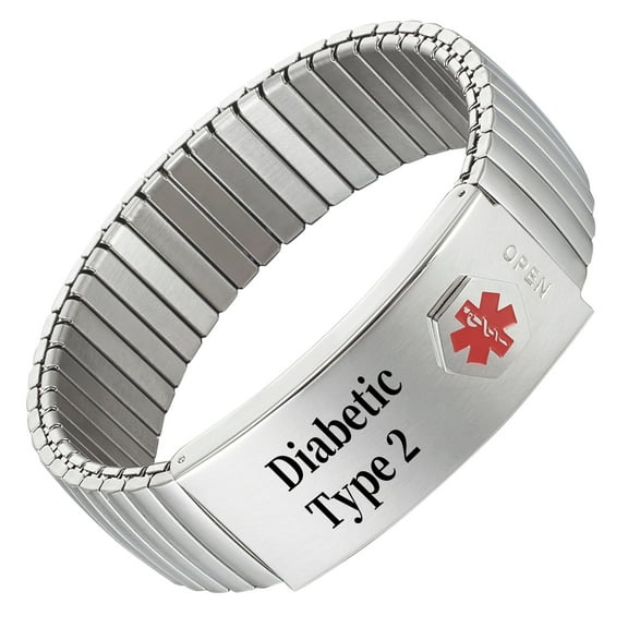 Vagzen Magnetic Stainless Steel Medical Alert ID Bracelet for Women Men, Engraving Diabetic Type 2