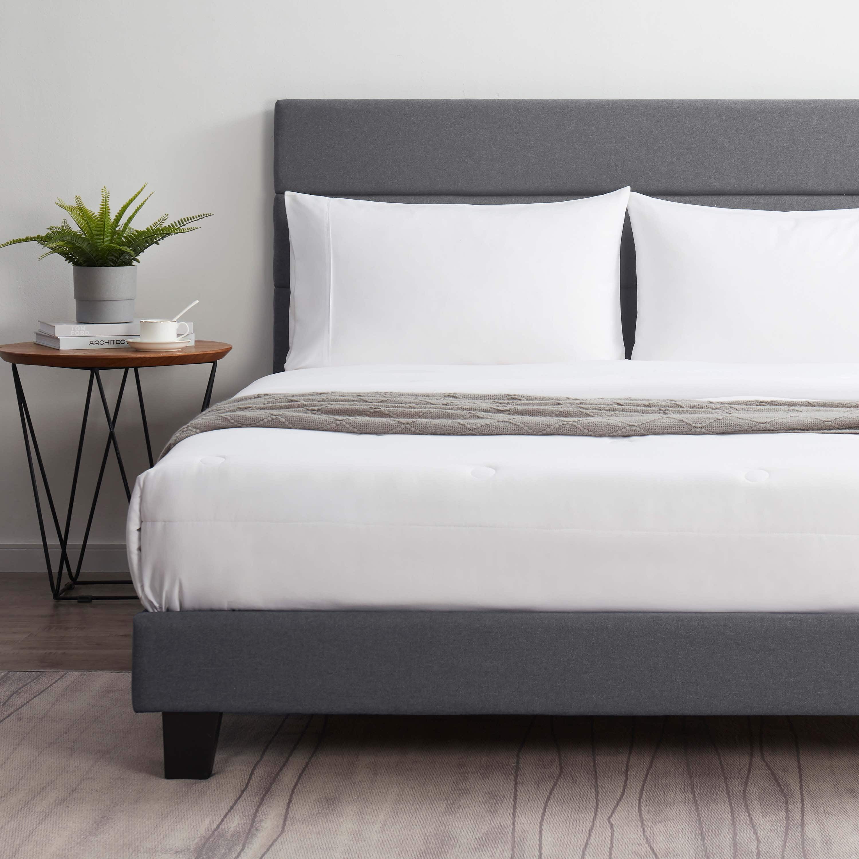 Lammaloe Full Size Platform Bed Frame with Horizontal Channel Upholstered Headboard, Grey, Full