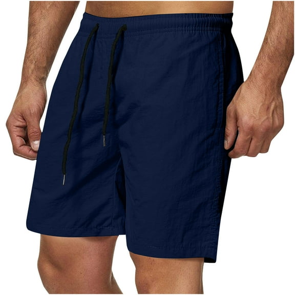 Homenesgenics Men's Shorts Casual Shorts Summer Casual Solid Color 5-Inch Shorts Quick-Dry Beach Pants Blue L