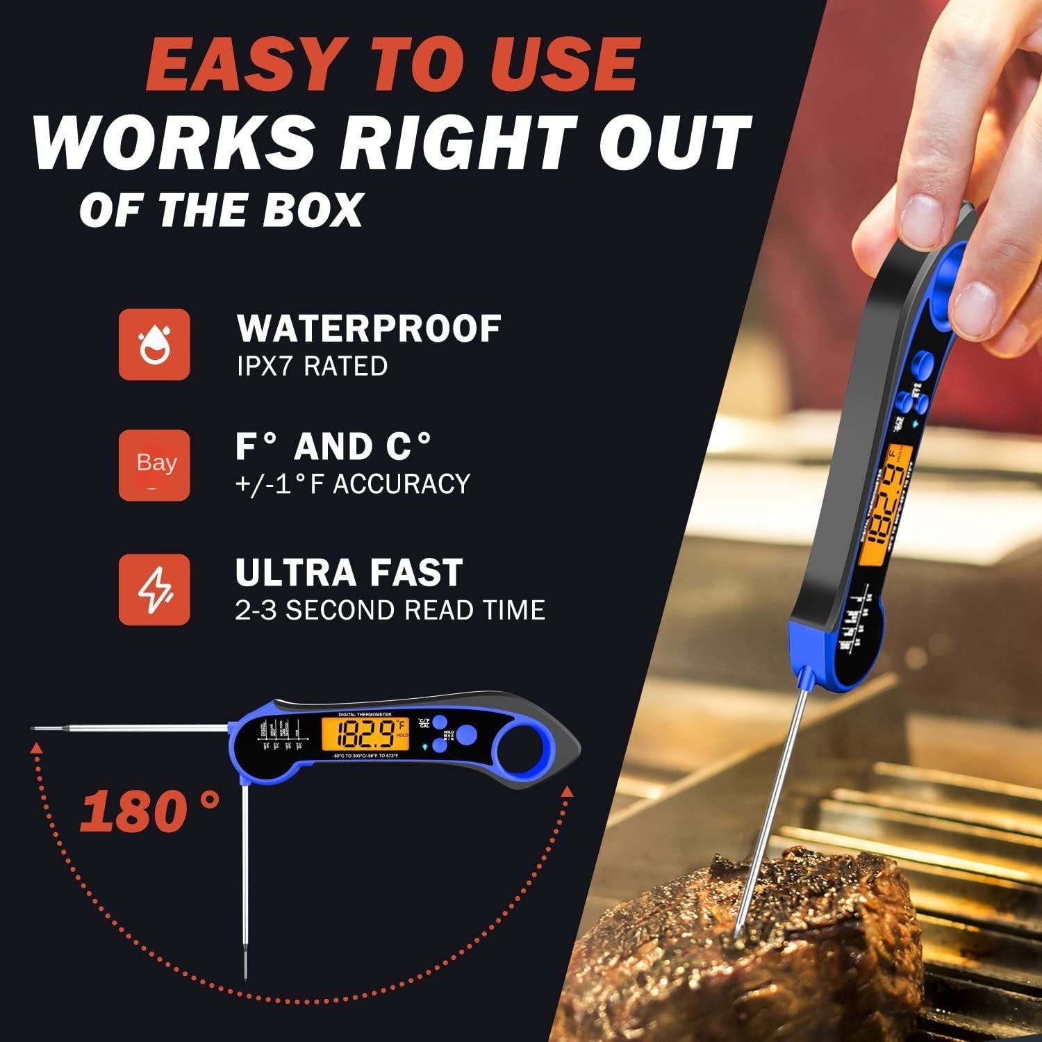 Waterproof Barbeque Thermometer Folding Kitchen Stainless Steel Food Thermometer Smart Kitchen Thermometer