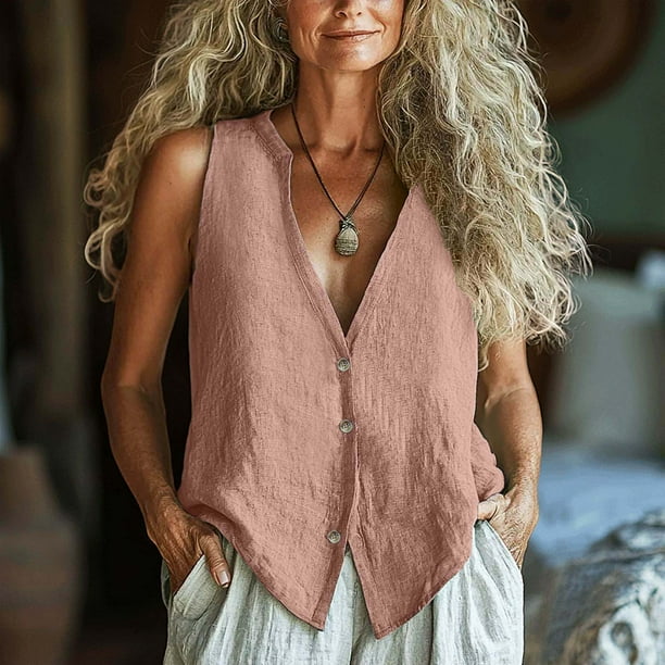 mfyjkho Tops Casuales Para Mujer, Blusa Holgada Con Cuello En V Y Botones Lisos Para Mujer Tops Para Mujer L
