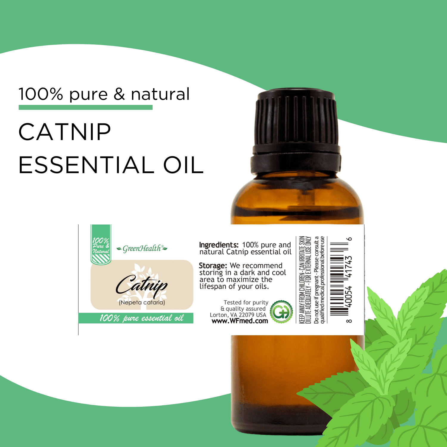 Catnip Essential Oil - 1 fl oz - Amber Glass Bottle w/ Euro Dropper