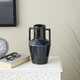 thumbnail image 2 of DecMode 11" Ombre Textured Dark Blue Ceramic Vase with Rectangular Handles, 2 of 9