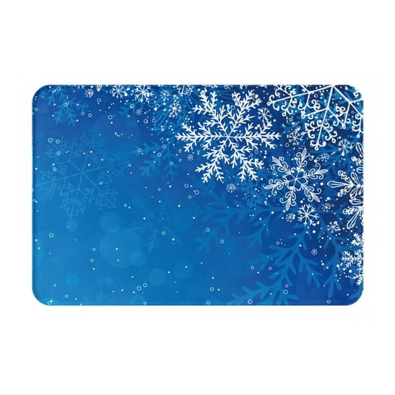 Rateoe Blue Christmas With Snowflakes Pattern Flannel Door Mat Indoor Outdoor Entrance, Waterproof All-Weather Doormat,Fade Resistant, Low Profile Entryway Mat 16x24in
