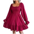 thumbnail image 1 of Moda mujer Casual manga larga Color sólido cuello cuadrado acampanado manga larga volantes vestido de columpio Fridja  NMB3063, 1 of 5