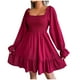 thumbnail image 1 of Moda mujer Casual manga larga Color sólido cuello cuadrado acampanado manga larga volantes vestido de columpio Fridja  NMB3063, 1 of 5