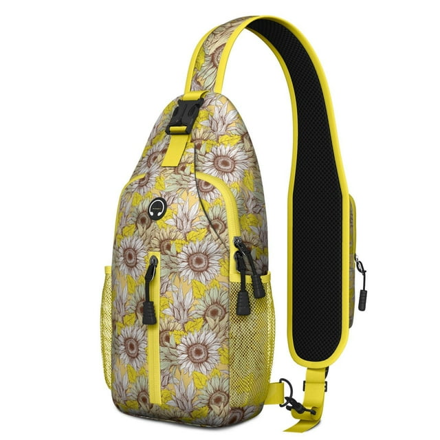 Sunflower and Butterfly Design Sling Backpack with Lightweight Durable Construction, Adjustable Strap, Multiple Compartments for Travel, Gym, Daily Commuting