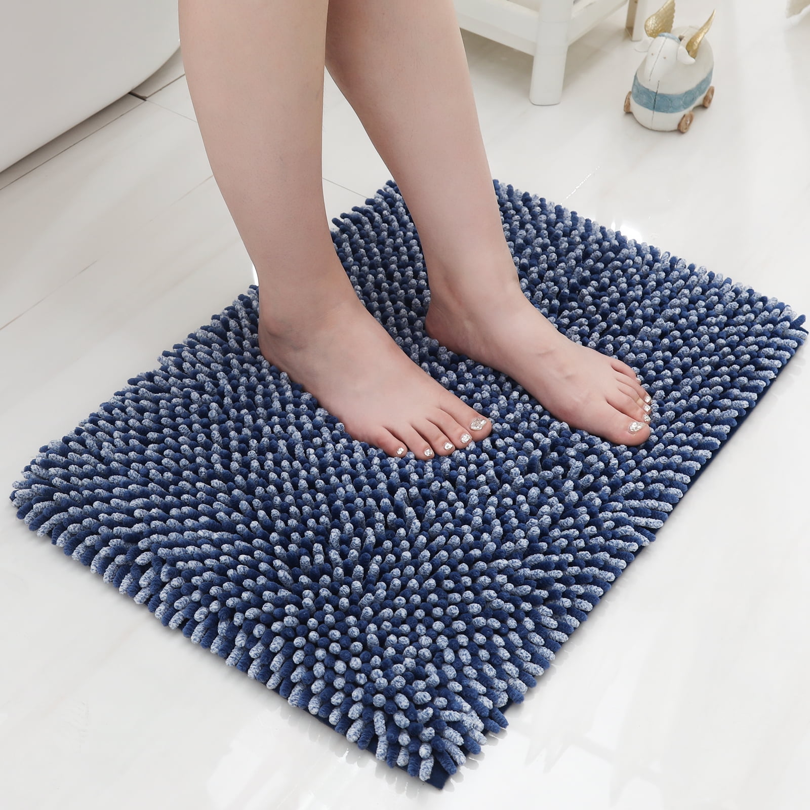 COSY HOMEER Chenille Bathroom Rug Blue 17"x24", Soft Absorbent Bath Mat