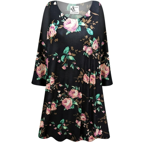 Large Womens Long Sleeve Rosalinda Floral Print Tunic Tops Casual Loose Fitting Flowy Shirts Blouses