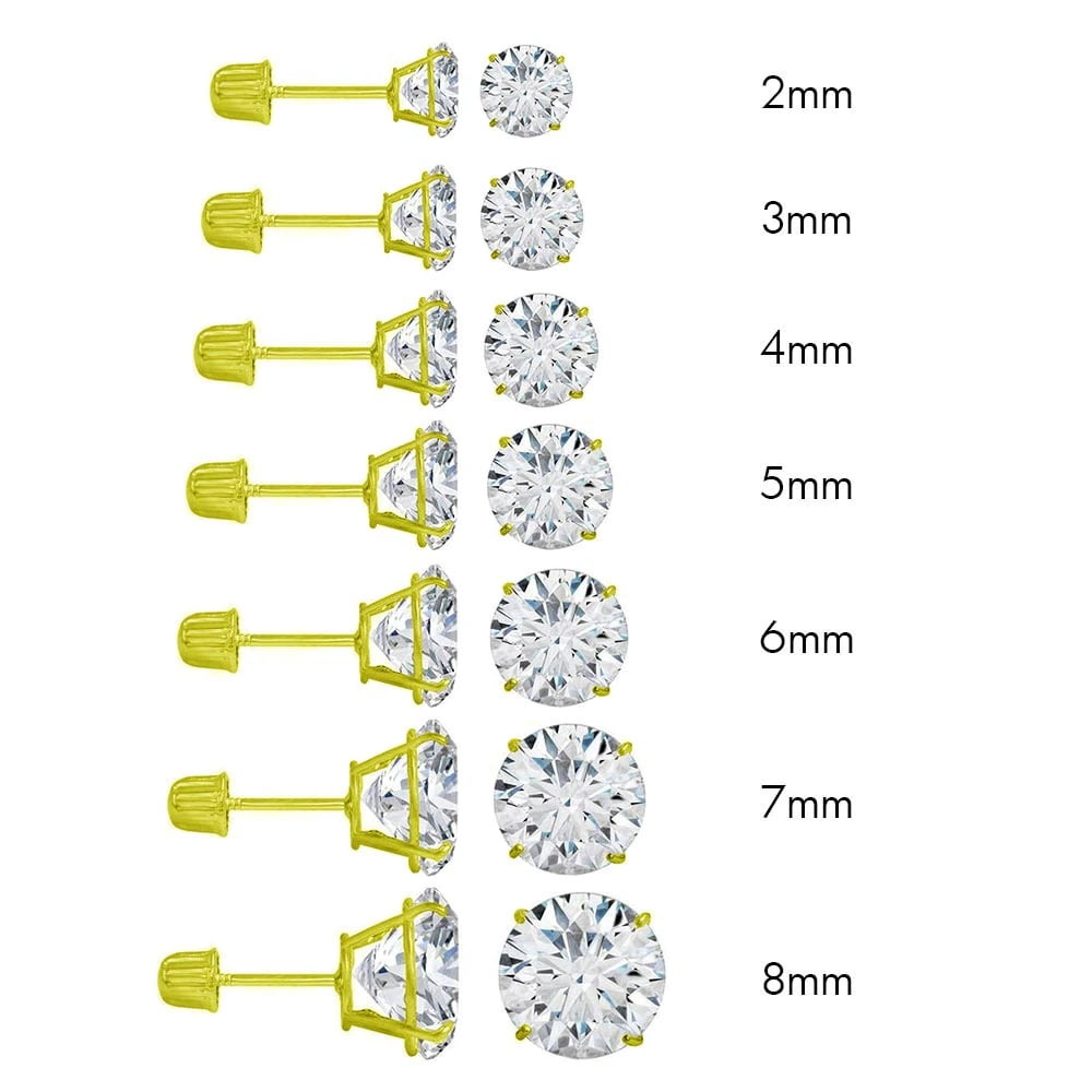 Metal Masters 14K Gold Filled Round Stud Earrings Screwback Cubic Zirconia Cz