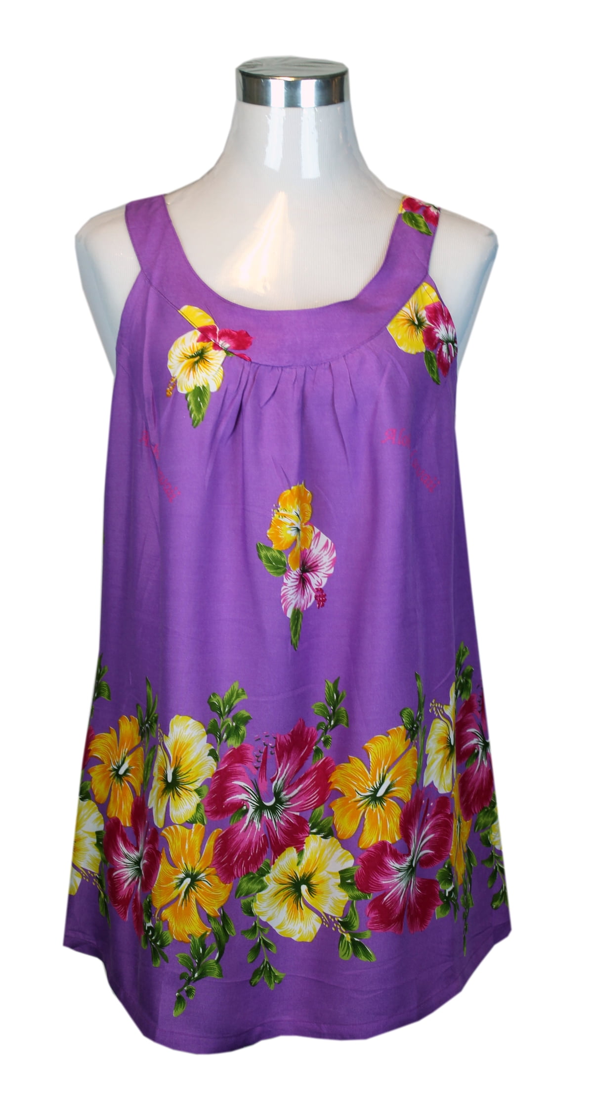Aloha Fashion Women's Hawaiian Floral Tank Top in Purple with Border