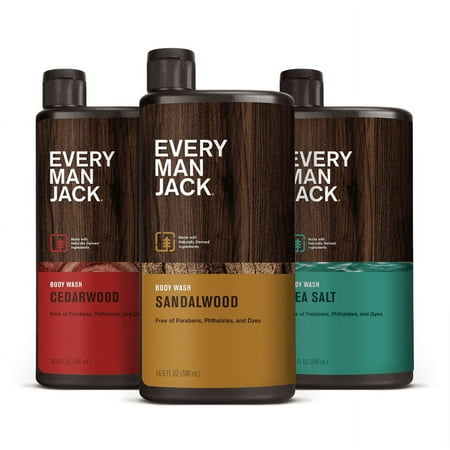Every Man Jack Mens Body Wash Variety Pack - Cedarwood, Sandalwood, & Sea Salt, 16.9 oz