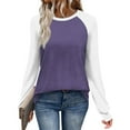 thumbnail image 2 of ClodeEU Women's Color Block Raglan Long Sleeve Shirts,Round Neck Tunic Casual Fashions Tee Purple,Womens Plus M, 2 of 8