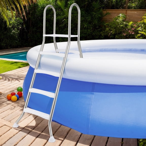 Spaco 75.6" Swimming Pool 4-Step Ladder for Up to 55" Pool Wall Height, Ground Pool Ladder with A-Frame for Patio, Garden, Backyard, Silver