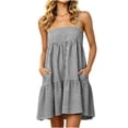 thumbnail image 3 of VBVC Women's Striped Spaghetti Strap Tiered Mini Dress , Summer Casual Sleeveless Sundress For Women , Ladies' Ruffle Beach Dress with Pockets,Black,S-2XL, 3 of 7