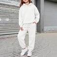 thumbnail image 2 of Rggeeun Girls Sets Casual Hoodie Athletic Baggy Sweatpants Matching Sets Drawstring Pockets Outdoor Wear Versatile,White,6-7 Years, 2 of 6