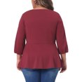 thumbnail image 4 of Unique Bargains Women's Plus Size Blouse Sweetheart Neck Elbow Sleeve Peplum Tops 3X Burgundy, 4 of 6