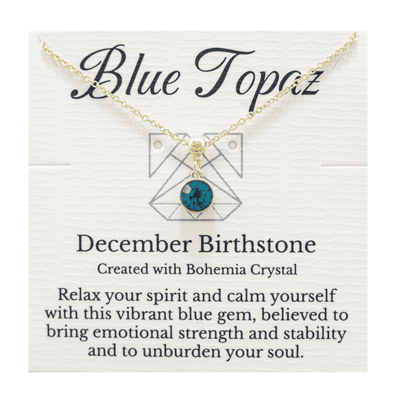 December Birthstone Necklace – 14K Gold-Plated Blue Topaz Pendant, Adjustable Chain
