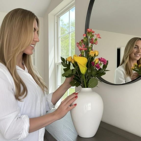 Tall White Ceramic Vase, 10 Inch Glossy Porcelain Finish, Decorative Home Accent, Ideal Flower and Pampas Grass Display