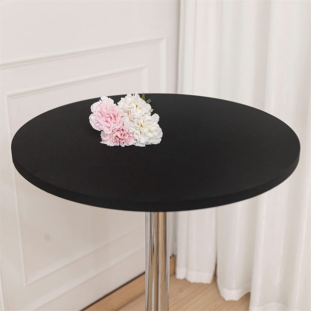 2-Pack Fitted 24 Inch Black Round Tablecloth Cocktail Table Topper Spandex Folding Bar Table Cover Elastic Stretch Tablecloths