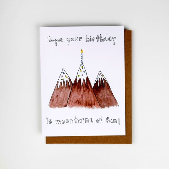 Birthday Card – "Hope Your Birthday is Mountains of Fun" – Cute Mountain Design – Blank Inside – Perfect for Kids and Adults – Envelope Included