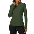 thumbnail image 2 of Women's Long Sleeve Quarter Zip Athletic Tops - Lightweight Moisture Wicking Workout Shirts, Slim Fit Running Gym Pullover with Thumbholes Army Green L, 2 of 8