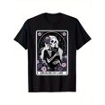 thumbnail image 1 of Halloween T-Shirt - Women'S Gothic Skull Tarot T-shirt, Casual Crew Neck Short Sleeve T-shirt, Geometric Pattern Knit Fabric Top, Suitable for Spring/ Summer/ Autumn, 1 of 6
