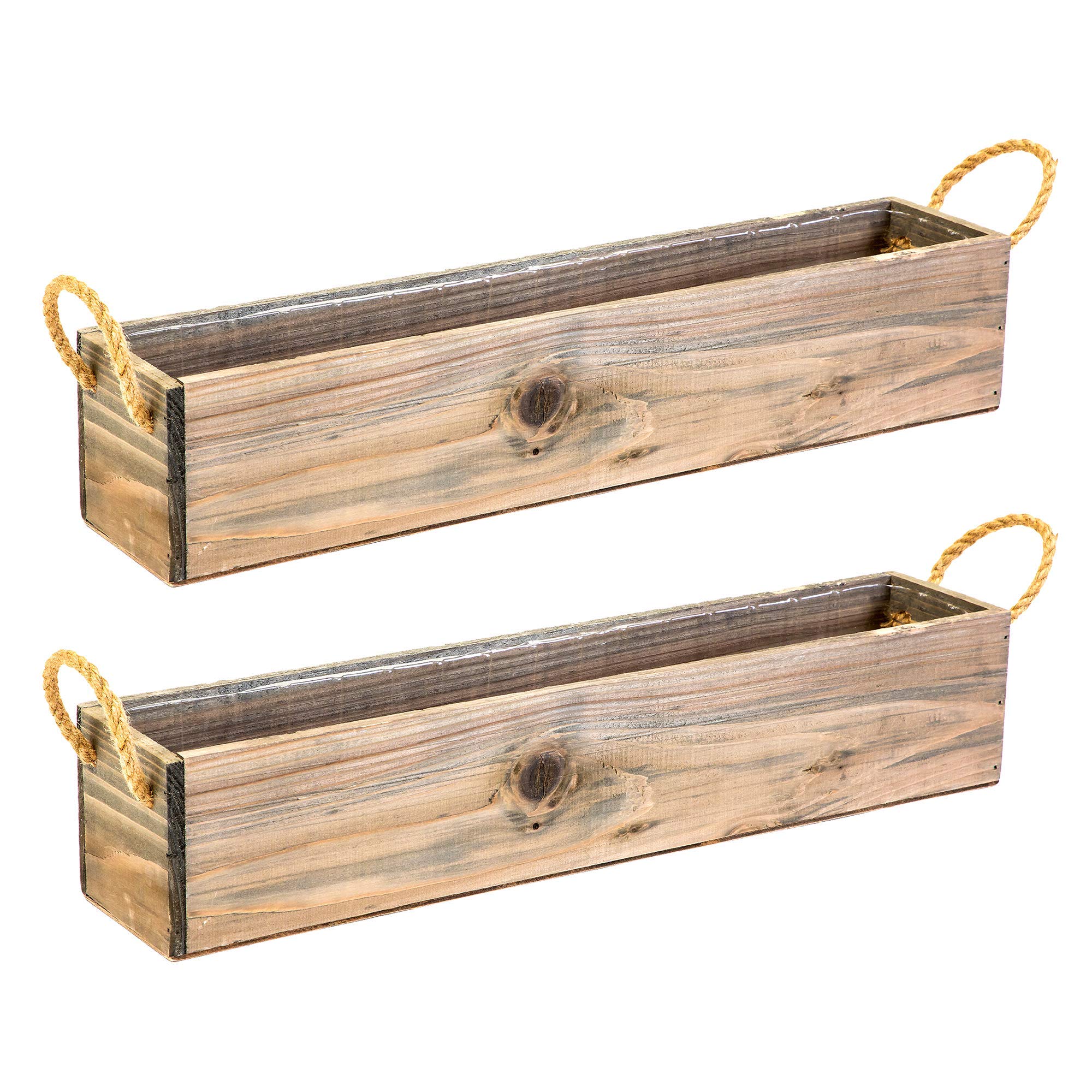 20&quot; Rectangular Rustic Wood Planter with Handle and