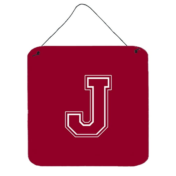 Caroline's Treasures Letter J Initial Monogram-Maroon and White Wall or Door Hanging Prints, 6 x 6", Multicolor