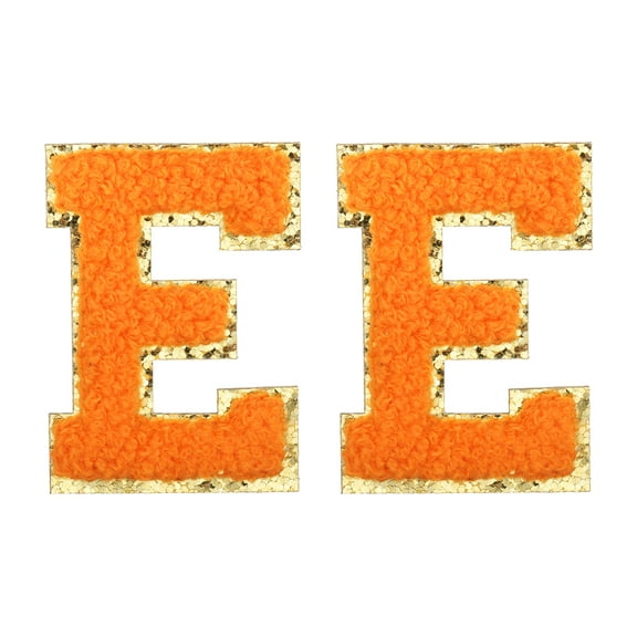 Uxcell Chenille Letter Patches 2.2" Self Adhesive Letter E Stick on Embroidered Patch for Clothing Repair (Orange, Pack of 2)