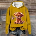 thumbnail image 2 of Women Christmas Outfit Western Holiday Cow Print Hoodie Cozy Pullover Graphic Sweatshirt for Women Casual Winter Warm Top Yellow XL, 2 of 3