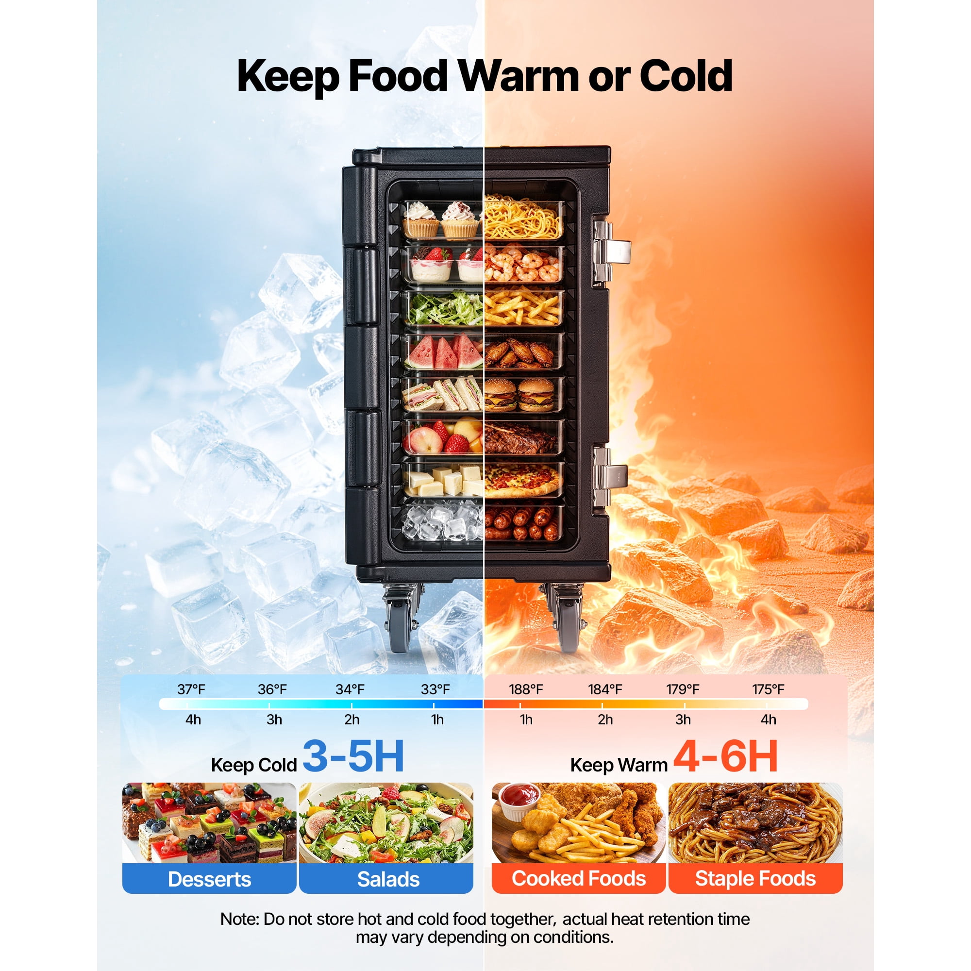 KFFKFF Insulated Food Pan Carrier, 127 Qt Non-Electrical Food Warmer, with Swivel Wheels & Stainless Steel Latch, Durable Stackable Hot Box, Compatible with Various Pan Sizes (Pans Not Included)