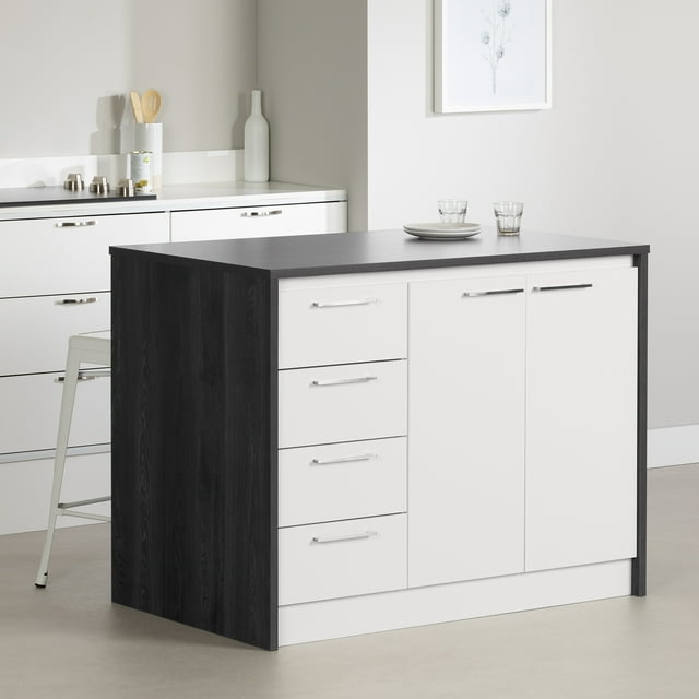 South Shore Myro Kitchen Island with Storage, in Gray Oak and White