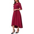 thumbnail image 4 of INSPIRE CHIC Women's Formal Dress Vintage Collared Half Sleeve Church Evening A-Line Dresses L Burgundy, 4 of 6