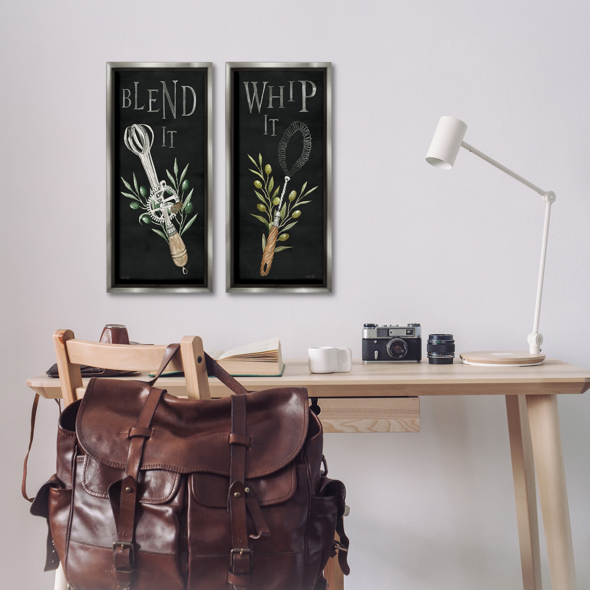 Stupell Industries Vintage Utensil Phrases Botanical & Floral Painting Gray Floater Framed Canvas Art Print Wall Art, 11 x 25, Set of 2
