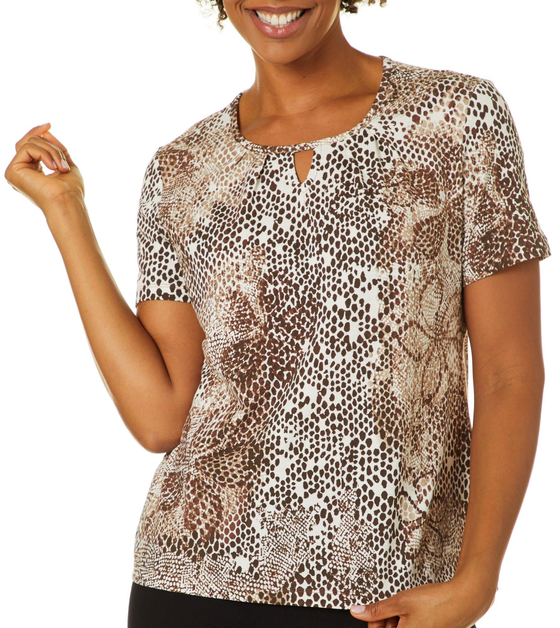 Coral Bay - Coral Bay Petite Mixed Animal Print Keyhole Short Sleeve Top - Walmart.com - Walmart.com