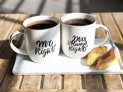 Happy Anniversary Her Women Bride Men Triple Gifffted Mr Right and Mrs Always Right Coffee Mugs Christmas Engagement Couple Valentines Day Gift Cups Couples Gifts Set for Wedding Parents