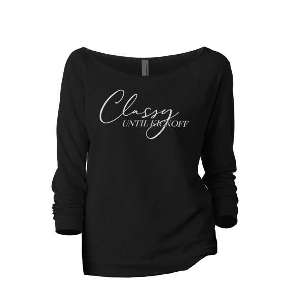 Classy Until Kickoff Women's Fashion Slouchy 3/4 Sleeves Raglan Lightweight Sweatshirt Black Large