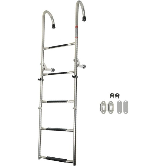 SEBLAFF 304 Stainless Steel Anti Slip 2 Step 3 Step Folding Telescoping Ladder Folding Dock Ladder 400 LB Replacement for Boats Pontoons RVs Ships