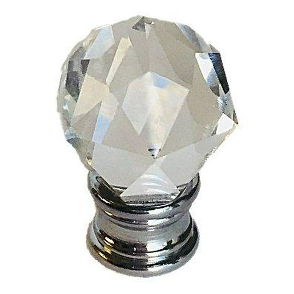Clear Faceted Orb Crystal Finial with Polished Chrome Base