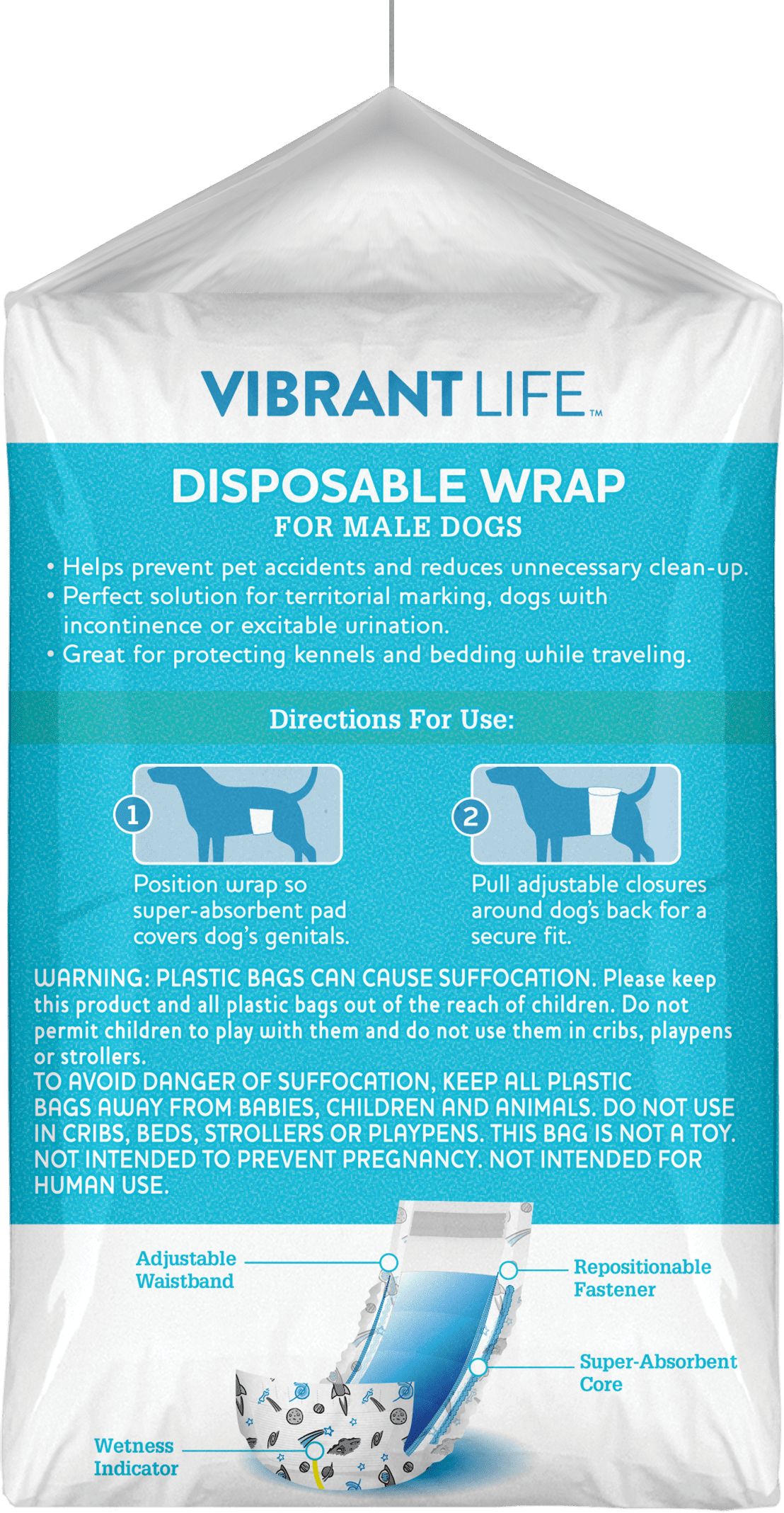 (2 pack) Vibrant Life Disposable Male Wraps for Dogs - Sm 12ct