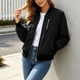 thumbnail image 5 of PRINxy Women's Long Sleeve Bomber Collar Full Zip Jacket with Decorative Chest Zip, Side Pockets for Fall Winter Casual Black L, 5 of 8