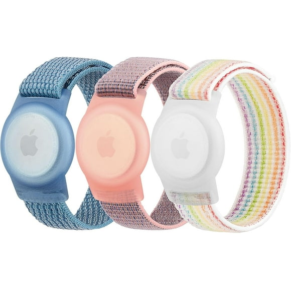 3 Piezas Pulsera para AirTag Bracelet niños, funda protectora Apple Air Tag con pulsera de nailon, antipérdida para rastreadores GPS, correa elástica para reloj para pequeños, niñas y ancianos