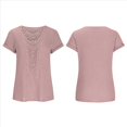 thumbnail image 3 of Suéter de Verano para Mujer, Cuello Redondo, Informal, Tejido A Crochet, Camiseta de Corta con Encaje y Costuras Huecas. Rosa M, 3 of 5