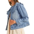 thumbnail image 3 of Women Casual Denim Jacket Long Sleeve Collared Shirt Coat with Pockets, 3 of 5